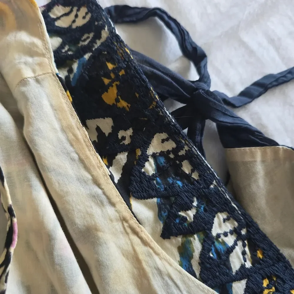 Jigsaw Boho Embroidered Maxi Dress Size 10/ US-S Cotton Sleeveless V-neck Artsy